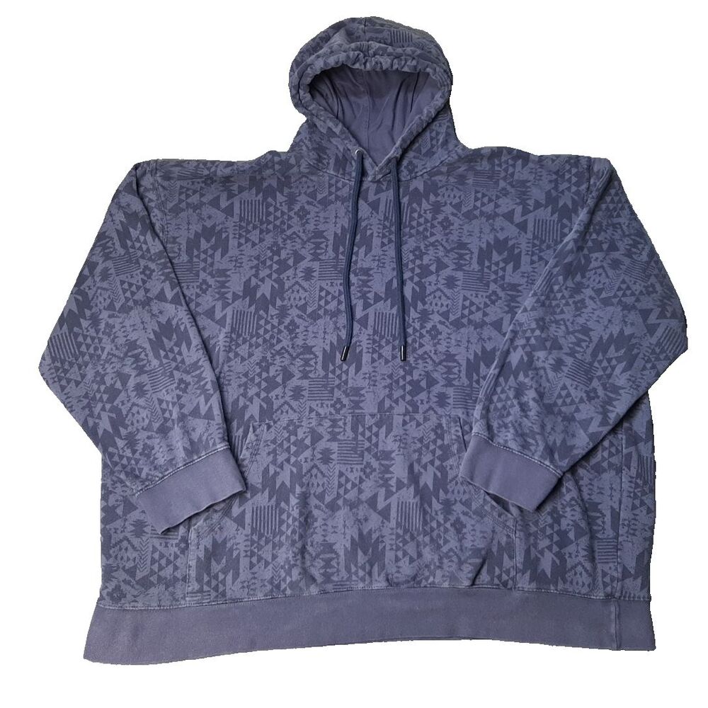 Foundry Hoodie Mens 4XLT XXXXL TALL Blue Navy Pullover Geometric Draw String